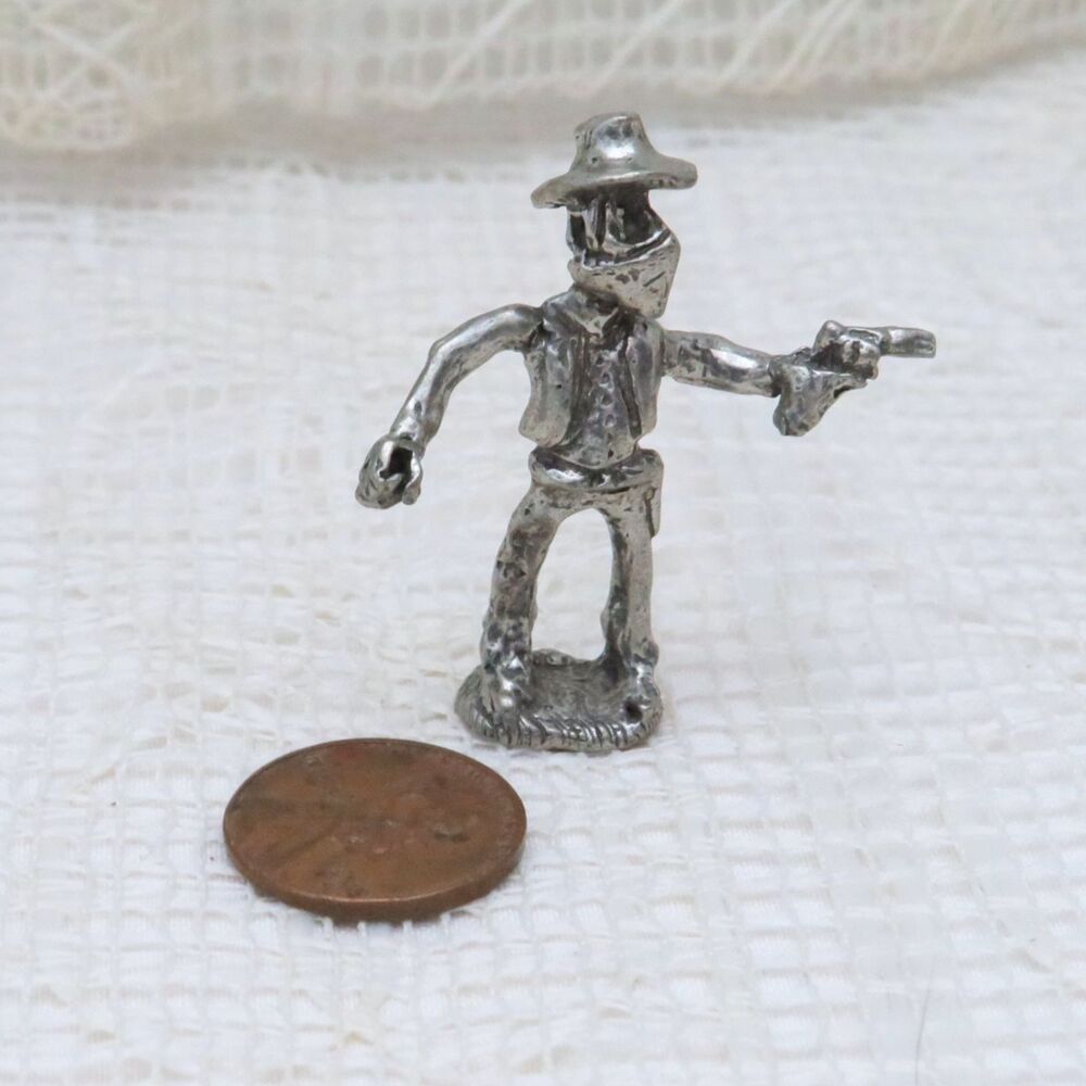Vintage Pewter Shooting Cowboy Miniature Figurine Cowboy Collector Decor - Picture 6 of 9